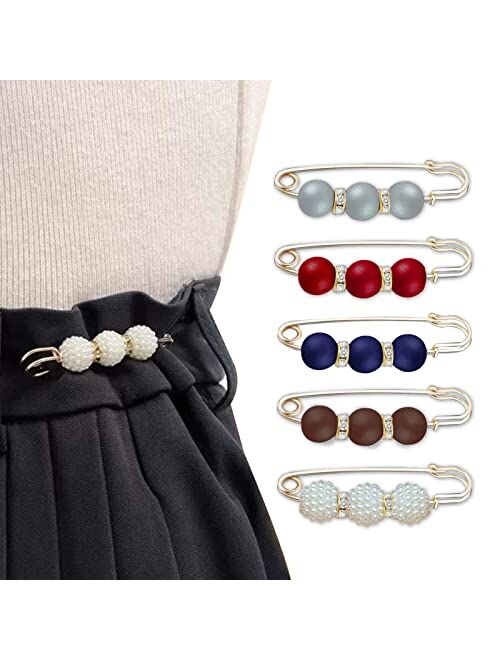 Sonloka 5 Pcs Fashion Pearl Brooch,Sweater Shawl Clip Double Faux Pearl  Brooches Waist Pants Extender Safety Pins