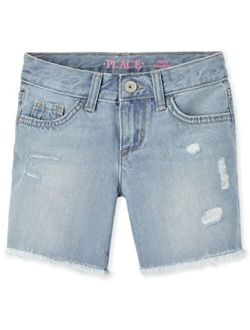 Girls Distressed Denim Midi Shorts