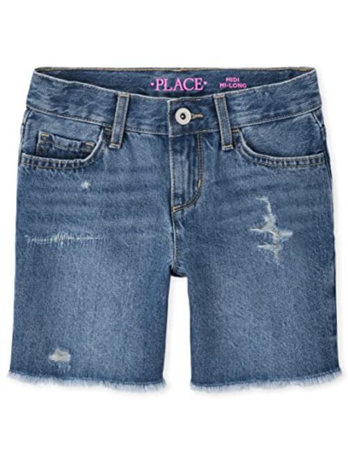 The Children's Place Girls Distressed Denim Midi Shorts