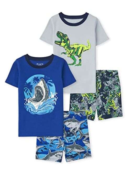 The Children's Place Boys Sleeve Top and Shorts Snug Fit Cotton 2 Piece Pajama Sets