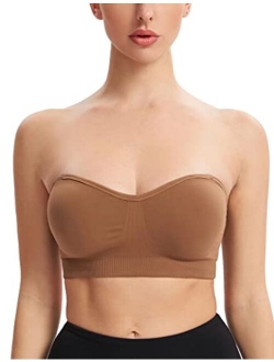 Gnowann Strapless Bra for Women Wirefree Non-Slip Silicone Bandeau Bra Seamless Padded Comfy Tube Top