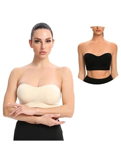Gnowann Strapless Bra for Women Wirefree Non-Slip Silicone Bandeau Bra Seamless Padded Comfy Tube Top