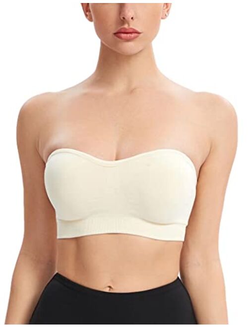 Gnowann Strapless Bra for Women Wirefree Non-Slip Silicone Bandeau Bra Seamless Padded Comfy Tube Top