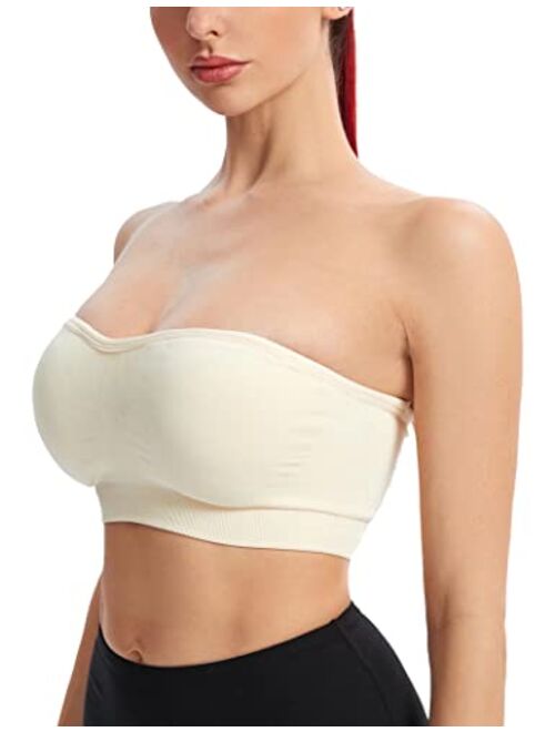 Gnowann Strapless Bra for Women Wirefree Non-Slip Silicone Bandeau Bra Seamless Padded Comfy Tube Top