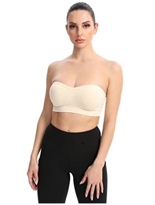 Gnowann Strapless Bra for Women Wirefree Non-Slip Silicone Bandeau Bra Seamless Padded Comfy Tube Top