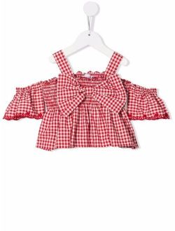 gingham ruffle-bardot blouse