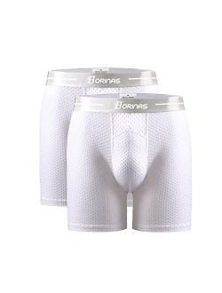 Borinas Men's Mesh Underwear Breathable Ice Silk Athletic Sports Boxer Briefs For Men 3D Pouch No Fly