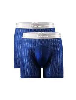 Borinas Men's Mesh Underwear Breathable Ice Silk Athletic Sports Boxer Briefs For Men 3D Pouch No Fly