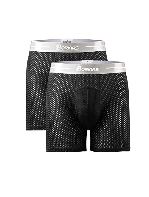 Borinas Men's Mesh Underwear Breathable Ice Silk Athletic Sports Boxer Briefs For Men 3D Pouch No Fly