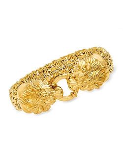 Italian 14kt Yellow Gold Double Lion Head Byzantine Bracelet