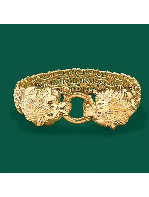 Ross-Simons Italian 14kt Yellow Gold Double Lion Head Byzantine Bracelet