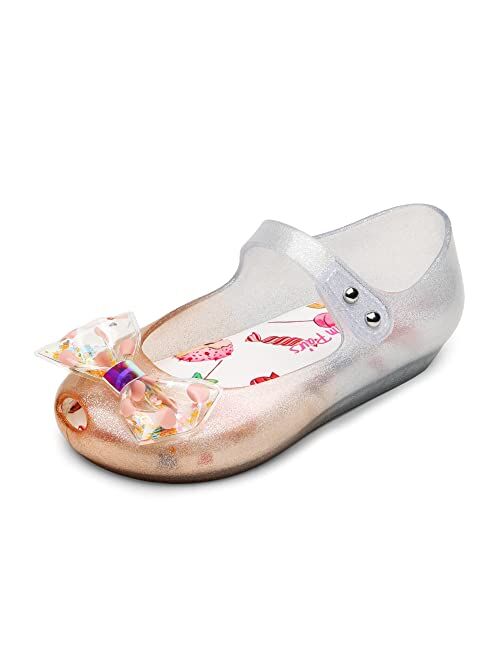 DREAM PAIRS Girls Dress Shoes Toddler Cosplay Clear Sparkle Jelly Sandals with Bow Mary Jane Flats