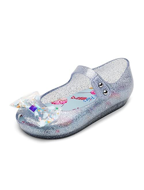 DREAM PAIRS Girls Dress Shoes Toddler Cosplay Clear Sparkle Jelly Sandals with Bow Mary Jane Flats