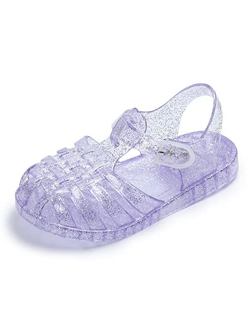 KIDSUN Toddler Girls Jelly Sandals Rubber Sole Closed Toe Princess Flat Summer Shoes