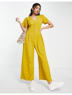 short sleeve tea culotte jumpsuit in mustard