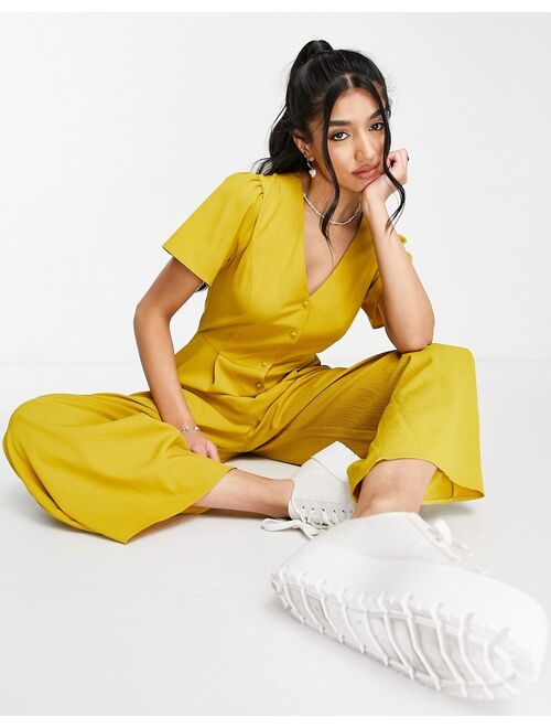 ASOS DESIGN short sleeve tea culotte jumpsuit in mustard