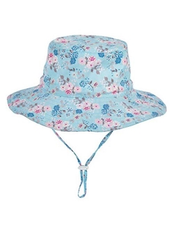 Happy Cherry Adorable Baby Girls Floppy Hat Floral Embroidered Hollow Wide Brim SPF 50+ Hat