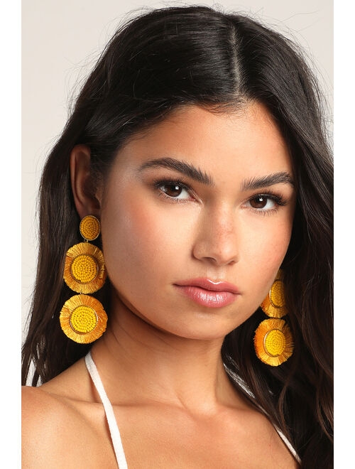 Lulus Fringe Affair Yellow Beaded Fringe Drop Earrings