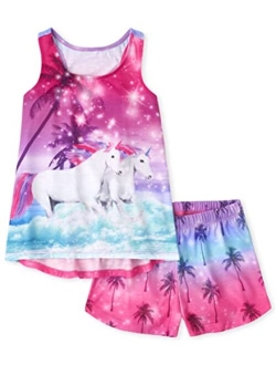 Girls Sleeveless Tank Top and Shorts 2 Piece Pajama Set