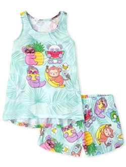 Girls Sleeveless Tank Top and Shorts 2 Piece Pajama Set