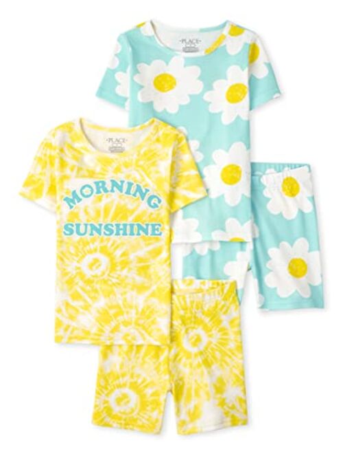 The Children's Place Girls Sleeve Top and Shorts Snug Fit Cotton 2 Piece Pajama Sets