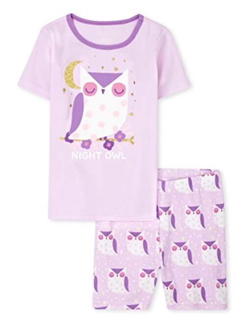 The Children's Place Girls Sleeve Top and Shorts Snug Fit Cotton 2 Piece Pajama Sets