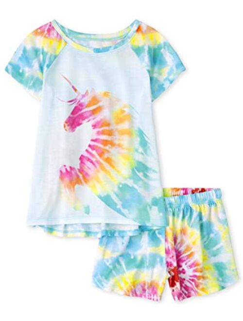 The Children's Place Girls Sleeve Top and Shorts 2 Piece Pajama Sets