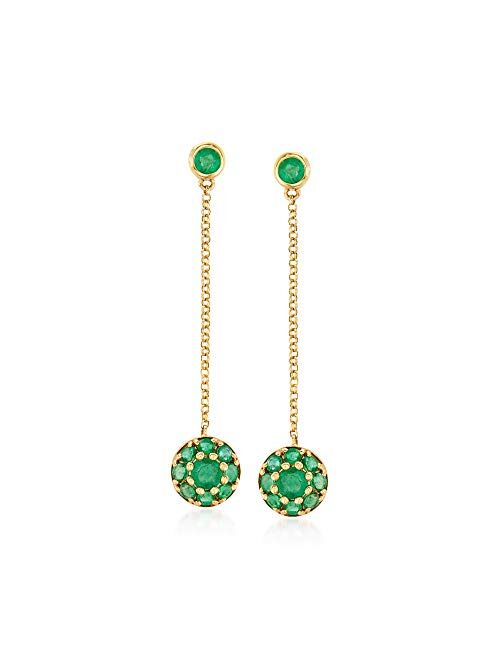 Ross-Simons 0.80 ct. t.w. Emerald Floral Drop Earrings in 14kt Yellow Gold