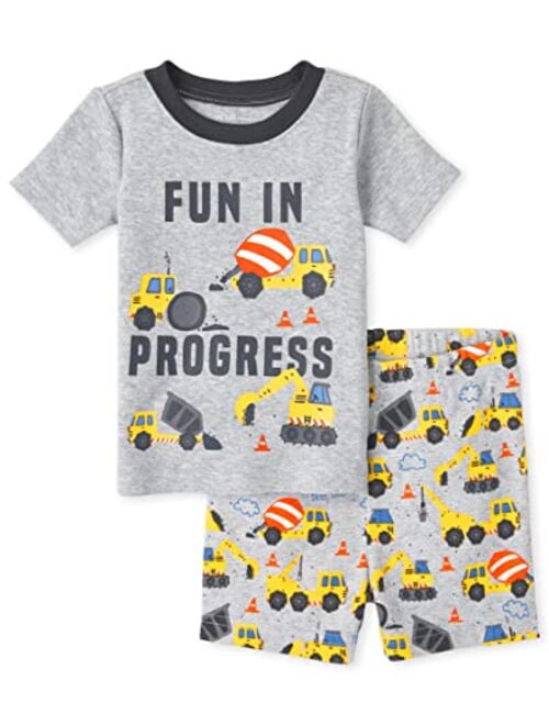 The Children's Place Baby Toddler Boys Sleeve Top and Shorts Snug Fit Cotton 2 Piece Pajama Sets