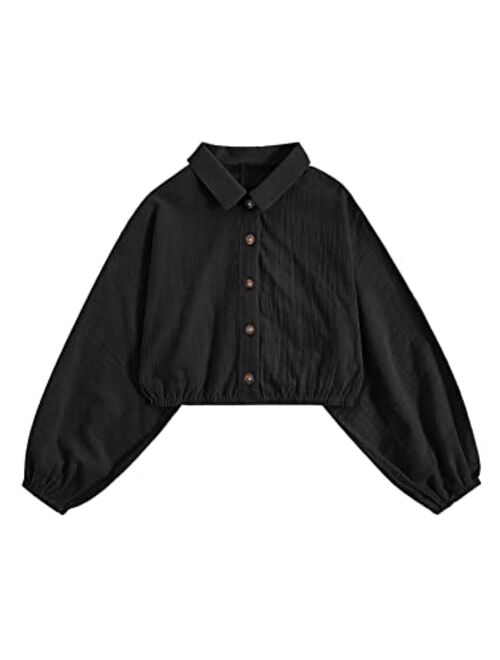 SOLY HUX Girl's Casual Button Down Shirt Long Sleeve Crop Top Blouse