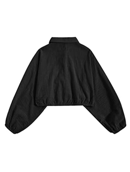 SOLY HUX Girl's Casual Button Down Shirt Long Sleeve Crop Top Blouse