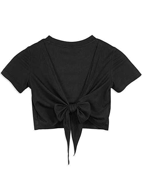 QianSiLi Girls Shirts Short Sleeves, Summer Crop Tops, Premium Knot Tee Shirt