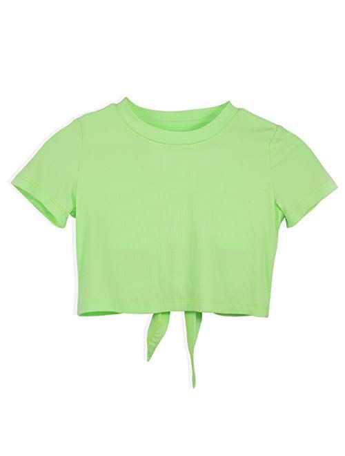 QianSiLi Girls Shirts Short Sleeves, Summer Crop Tops, Premium Knot Tee Shirt