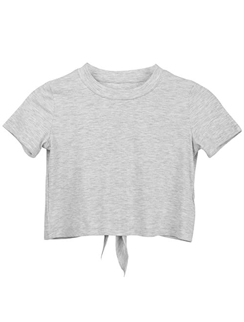 QianSiLi Girls Shirts Short Sleeves, Summer Crop Tops, Premium Knot Tee Shirt