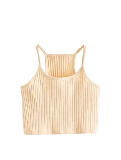 Girl's Ribbed Knit Camisole Sleeveless Racerback Crop Cami Tank Tops