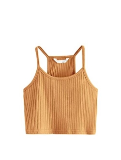 Girl's Ribbed Knit Camisole Sleeveless Racerback Crop Cami Tank Tops