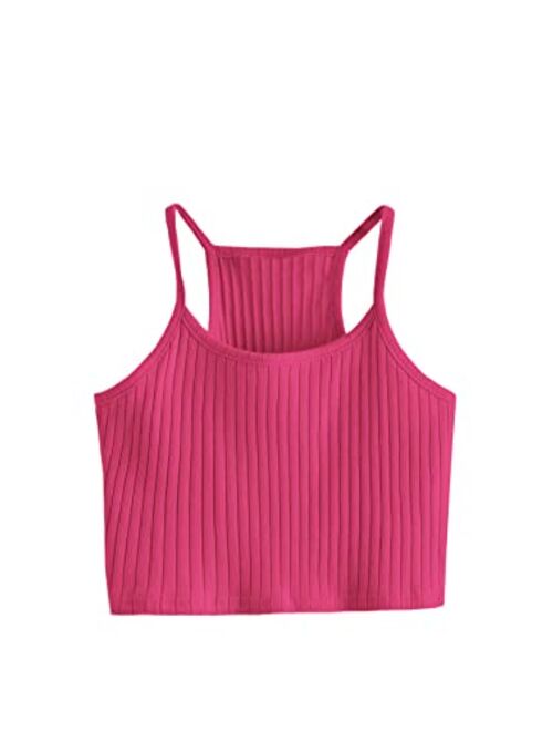 Romwe Girl's Ribbed Knit Camisole Sleeveless Racerback Crop Cami Tank Tops