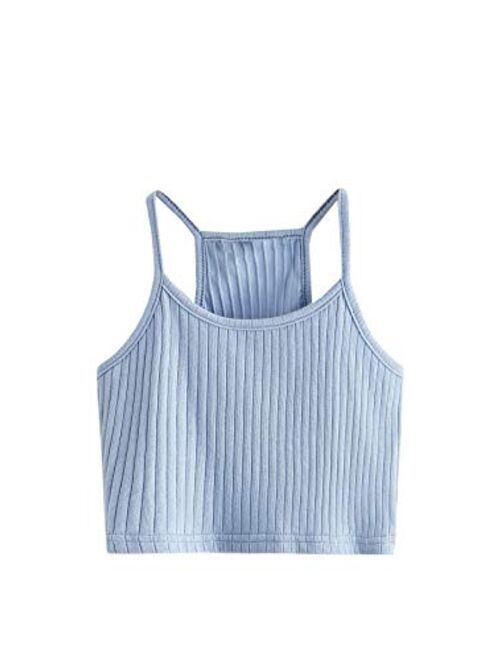 Romwe Girl's Ribbed Knit Camisole Sleeveless Racerback Crop Cami Tank Tops