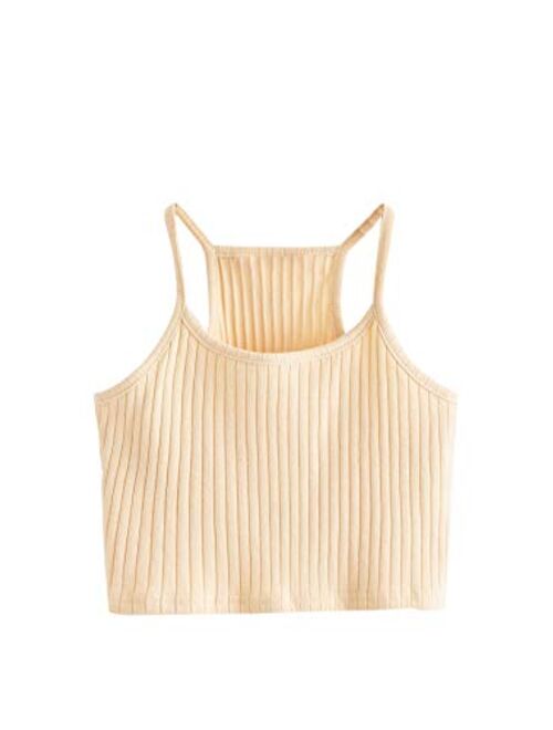 Romwe Girl's Ribbed Knit Camisole Sleeveless Racerback Crop Cami Tank Tops