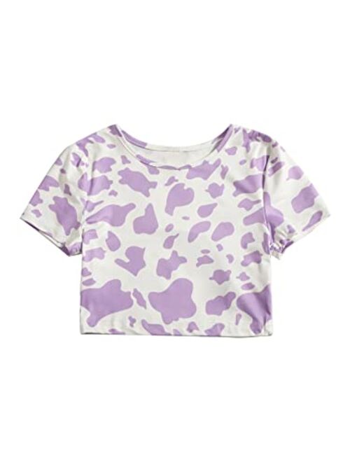 Floerns Girls Summer Print Short Sleeve Round Neck Crop Tops Tee Shirts