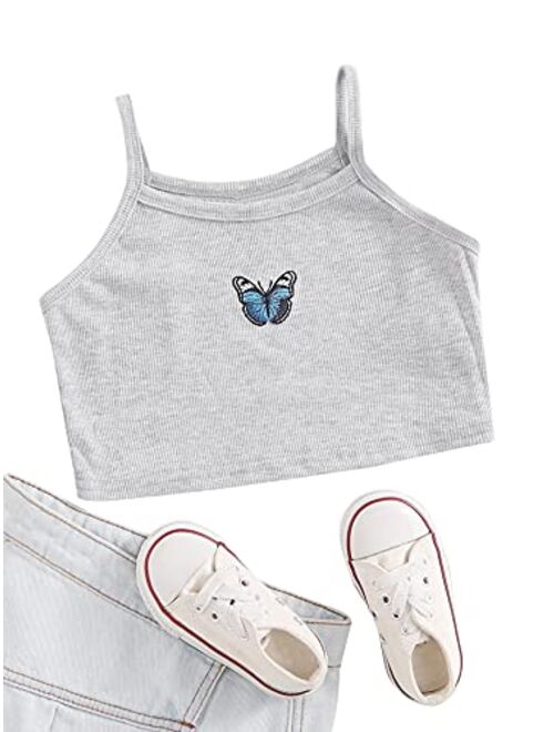 Romwe Girl's Summer Clothes Butterfly Pattern Crop Tank Tops