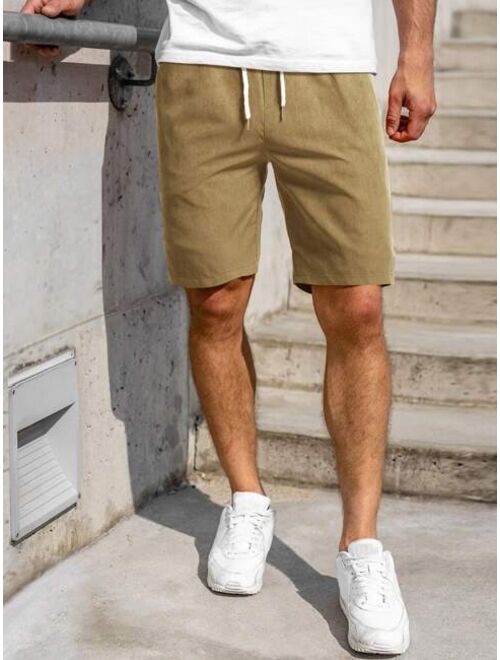 Shein Men Solid Drawstring E-Waist Regular Fit Shorts