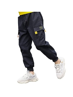 Rolanko Boys' Cargo Pants Casual Kids Joggers Elastic Waist Outdoor Hiking Baggy Trousers 4-14 Years