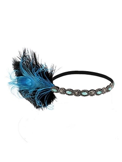 Countonme Art Deco 1920s Accessories Flapper Headband 20s Feather Headpiece Gatsby Costume Peacock Hair Accessories