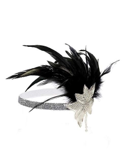 Countonme Art Deco 1920s Accessories Flapper Headband 20s Feather Headpiece Gatsby Costume Peacock Hair Accessories