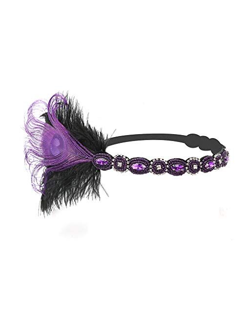 Countonme Art Deco 1920s Accessories Flapper Headband 20s Feather Headpiece Gatsby Costume Peacock Hair Accessories