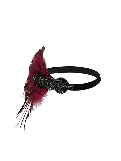 Countonme Art Deco 1920s Accessories Flapper Headband 20s Feather Headpiece Gatsby Costume Peacock Hair Accessories