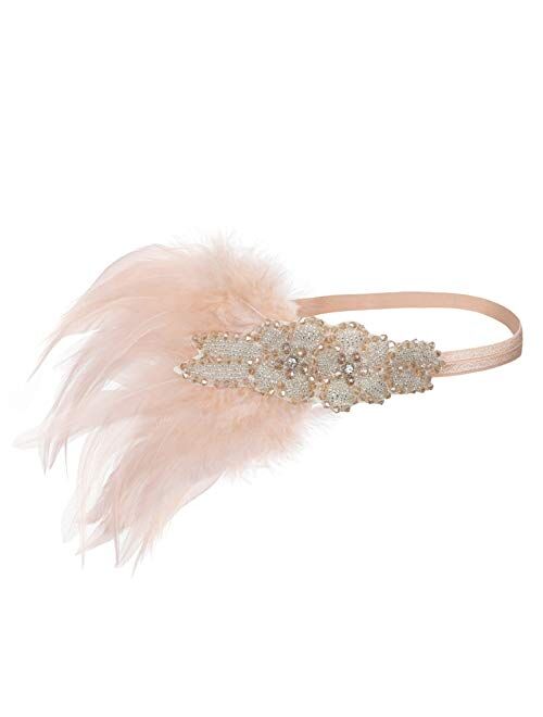 Countonme Art Deco 1920s Accessories Flapper Headband 20s Feather Headpiece Gatsby Costume Peacock Hair Accessories