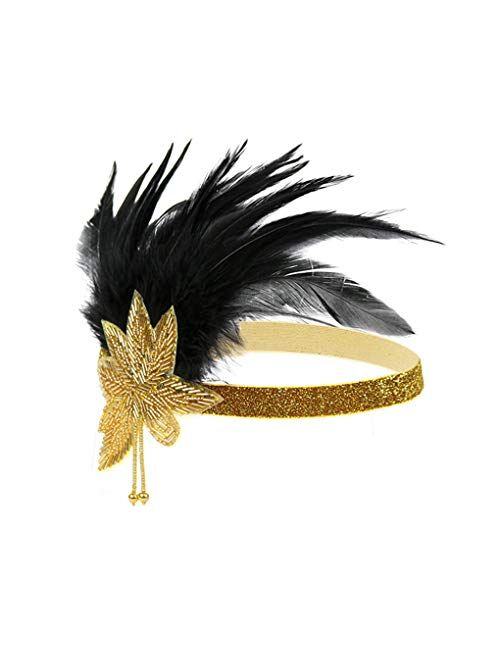 Countonme Art Deco 1920s Accessories Flapper Headband 20s Feather Headpiece Gatsby Costume Peacock Hair Accessories