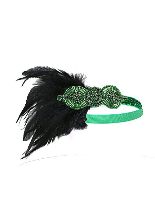 Countonme Art Deco 1920s Accessories Flapper Headband 20s Feather Headpiece Gatsby Costume Peacock Hair Accessories